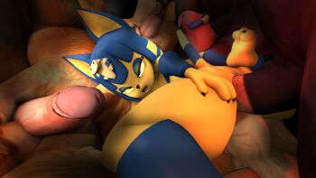 3d ahegao anal animal_crossing animal_ears ankha_(animal_crossing) ass black_nails blue_hair cat_ears cat_tail double_penetration furry group_sex highres huge_ass legs_up minotaur nail_polish nintendo nude orgasm penis snake tail tail_grab tauren_(warcraft) vaginal warcraft world_of_warcraft yellow_eyes