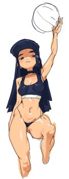 1girl :3 ball bikini breasts groin highres micro_bikini navel simple_background small_breasts smile swimsuit tagme taikodon volleyball_(object) white_background