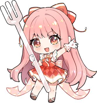 +_+ 1girl argyle_bow argyle_clothes argyle_skirt back_bow bare_legs bare_shoulders beads bow bowtie brooch brown_eyes brown_shoes cherilynorz chibi chinese_commentary collared_shirt commentary_request dress_shirt eyelashes floral_memory_(infinity_nikki) fork frilled_gloves frilled_shirt frills gloves hair_bow happy high-waist_skirt highres holding holding_fork infinity_nikki jewelry kfc light_blush long_hair looking_at_viewer miniskirt nikki_(nikki) nikki_(series) official_alternate_color open_mouth outstretched_arm oversized_object pink_bow pink_hair pleated_skirt red_bow red_bowtie red_skirt shirt shoes single_stripe skirt sleeveless sleeveless_shirt smile socks solo sparkling_eyes standing star_(symbol) star_in_eye straight_hair striped_bow striped_bowtie striped_clothes symbol_in_eye tareme transparent_background variant_set very_long_hair white_gloves white_shirt white_socks