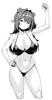 1girl agemmata bikini breasts character_request expressionless highres large_breasts monochrome navel pointy_ears simple_background swimsuit tagme white_background