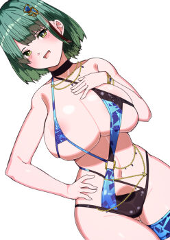 1girl breasts dead_or_alive dead_or_alive_6 dead_or_alive_xtreme dead_or_alive_xtreme_venus_vacation green_hair highres huge_breasts nishisan_(mikurosu) swimsuit tagme tamaki_(doa)
