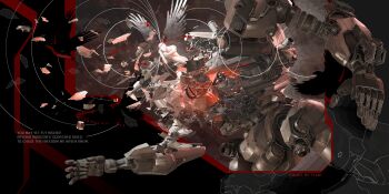 1other 621_(armored_core_vi) absurdres armored_core armored_core_vi:_fires_of_rubicon bandaged_head bandaged_torso bandages battle_damage damaged elani_s222s full_body highres loader_4 mecha mecha_focus one-eyed robot science_fiction