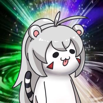 animal_ears antenna_hair brown_dust_(series) brown_dust_2 chibi facial_mark grey_hair long_hair meme nadina99 ponytail solid_oval_eyes space_cat_(meme) tail tiger_ears tiger_girl tiger_tail tongue tongue_out upper_body very_long_hair yuri_(brown_dust)