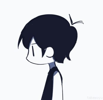 1boy animated animated_gif black_shirt omori omori_(omori) shirt sleeveless sleeveless_shirt smile white_background