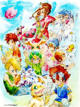 Rule 34 | 3girls, 5boys, agumon, bird, bug, cat, digimon, digimon (creature), gabumon, glasses, gomamon, highres, ishida yamato, izumi koshiro, kido jo, multiple boys, multiple girls, palmon, patamon, piyomon, reptile, tachikawa mimi, tailmon, takaishi takeru, takenouchi sora, tentomon, wings, yagami hikari, yagami taichi