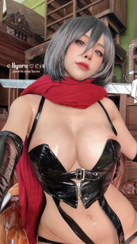 1girl asian breasts byoru cosplay large_breasts mikasa_ackerman real_life shingeki_no_kyojin solo