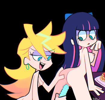 2girls anus blonde_hair breasts dildo highres long_hair multiple_girls nipples nude panty_&amp;_stocking_with_garterbelt panty_(psg) purple_hair pussy sex_toy stocking_(psg) yuri