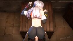 1boy 1girl 3d animated ass bent_over bouncing_ass bouncing_breasts breasts cinderdryadva cleavage clothed_sex cum cum_in_pussy cumdrip ejaculation fingerless_gloves fire_emblem fire_emblem:_radiant_dawn gloves grey_hair hair_ornament hetero indoors long_hair micaiah_(fire_emblem) multiple_views nintendo overused23 pantyhose penis pov pov_crotch pov_hands sex sex_from_behind sound tagme torn_clothes torn_pantyhose vaginal video yellow_eyes
