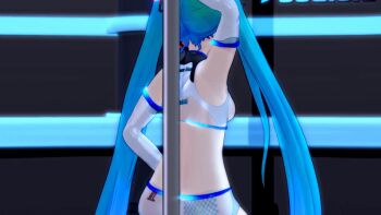 1girl 3d animated animated_gif ass ass_shake between_buttocks boots breasts dancing elbow_gloves gloves green_hair gs-mantis hatsune_miku long_hair pole pole_dancing see-through_clothes short_shorts shorts small_breasts solo stripper_pole thigh_boots thighhighs thighs twintails vocaloid