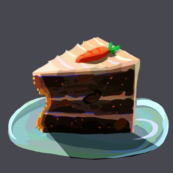 Rule 34 | cake, cake slice, carrot cake, commentary, english commentary, food, food focus, gillianthreeg, grey background, highres, no humans, original, plate, shadow, simple background