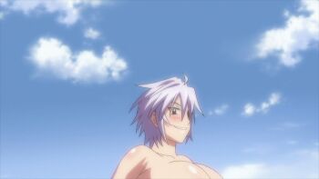 1girl animated animated_gif blush bouncing_breasts breasts highres hoods_entertainment huge_breasts looking_at_viewer manyuu_hikenchou manyuu_kagefusa nipples nude silver_hair smile takagi_jun yellow_eyes