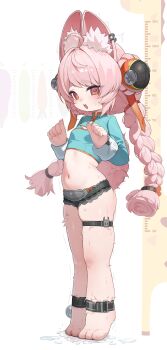 1girl @_@ absurdres animal_ears black_panties body_fur braid commentary_request full_body furry furry_female highres looking_at_viewer navel panties pink_fur pink_hair rabbit_ears rabbit_girl rabbit_tail red_eyes solo sweat tail thighs twin_braids underwear unnunal_(unneonal) zenless_zone_zero zhao_(zenless_zone_zero)