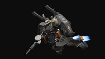 3d cable cannon commentary_request dual_wielding gassan_(7nan8ku) gun gundam heat_hawk highres hizack hizack_custom holding holding_gun holding_weapon machine_gun machinery mecha mecha_focus mobile_suit no_humans one-eyed original realistic redesign robot roundel science_fiction space thrusters titans_(gundam) weapon zero_gravity zeta_gundam