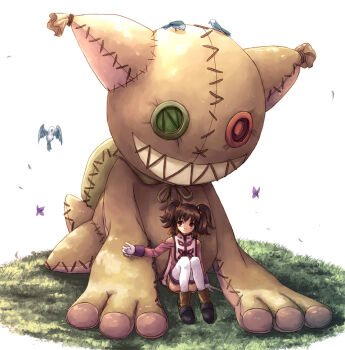 00s 1girl anise_tatlin bird brown_eyes brown_hair bug butterfly doll female_focus gloves heterochromia insect size_difference solo tales_of_(series) tales_of_the_abyss tokunaga_(tales) twintails yakka