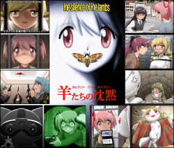 6+girls :3 akemi_homura anger_vein blonde_hair blood blue_eyes blue_hair blush bound buffalo_bill_(serial_killer) bug bulletin_board clarice_starling clenched_teeth closed_eyes crossdressing crossdressing_(ftm) crotchet drill_hair english_text glasses green_eyes grin gun hairband handgun hannibal_lecter indoors insect kaname_madoka kyubey lipstick mahou_shoujo_madoka_magica mahou_shoujo_madoka_magica_(anime) makeup miki_sayaka moth multiple_girls musical_note necktie night-vision_device open_mouth over-kneehighs parody pink_eyes pink_hair police police_uniform quaver red-framed_eyewear red_eyes red_lips revolver sakura_kyoko shingyouji_tatsuya shizuki_hitomi smile straitjacket striped_legwear sweat teeth the_silence_of_the_lambs thighhighs tied_up tomoe_mami twin_drills twintails vest waistcoat weapon wig yellow_eyes