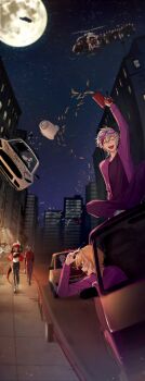 6+boys 6+girls :d ^_^ absurdres aircraft akagi_wen among_us arms_behind_back arms_up bag banknote black_shirt blonde_hair blue_hair breasts broken_window building car city cleavage_cutout closed_eyes clothing_cutout commentary_request cosplay crewmate_(among_us) crewmate_(among_us)_(cosplay) denim dog dola_(nijisanji) dragon_girl dragon_tail driving ex_albio falling_money floating floral_print_shirt flying_car full_moon fura_kanato fushimi_gaku fuwa_minato glasses goggles goggles_on_head grey_hair grey_pants ha_yun helicopter hibachi_mana highres holding holding_bag holding_phone horns human_chain ibrahim_(nijisanji) ishigami_nozomi jeans jumpsuit kaisei_(nijisanji) kanda_shouichi kitami_yusei koyanagi_rou kuramochi_meruto kuzuha_(nijisanji) lain_paterson large_breasts lauren_iroas leaning_out_of_window long_hair long_sleeves makaino_ririmu mechanic money moon motor_vehicle multicolored_hair multiple_boys multiple_girls navel night nijisanji nijisanji_en nijisanji_kr nishizono_chigusa on_car open_mouth orange_hair outdoors pants phone pink_hair police_helicopter purple_car purple_hair purple_pants purple_shirt red_hair red_jumpsuit road sakaki_ness sasaki_saku shirt shishido_akari short_hair shu_yamino shutter_shades sidewalk sister_claire sitting sky smile snowman_hat sophia_valentine star_(sky) starry_sky streaked_hair street sunglasses tail taking_picture taxi tone_haruma torn_clothes torn_jeans torn_pants two-tone_hair uzuki_kou very_long_hair very_short_hair virtual_youtuber walking white_car yellow_car