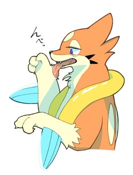 blue_eyes brown_fur floatzel gen_4_pokemon highres nintendo open_mouth pokemon pokemon_(creature) s_malto33 simple_background solo tongue tongue_out two-tone_fur upper_body white_background