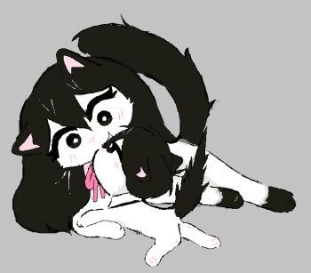 Rule 34 | 1boy, 1girl, blush, cat, little brother, long hair, mari (omori), older sister, omori, short hair, siblings, sunny (omori), teenage girl and younger boy