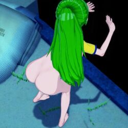 1boy 1girl 3d against_wall animated ass barefoot blue_eyes bottomless bouncing_breasts breasts closed_eyes clothes_lift cum cum_in_pussy cumdrip feet from_above from_side green_hair hairdressing happy_sex highres higurashi_no_naku_koro_ni huge_ass invisible large_breasts legs long_hair multiple_views navel night nipples open_mouth orgasm ponytail sex sex_from_behind shirt_lift sideboob smile sonozaki_mion tagme thighs vaginal video