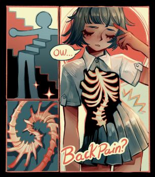 ... 1girl animated animated_gif bob_cut bone closed_eyes feefal original ribs scoliosis short_hair skirt solo speech_bubble spine surreal