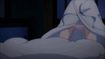 animated animated_gif ass ass_focus bed blue_eyes blush bottomless butt_crack closed_eyes crying embarrassed huge_ass humiliation japanese_clothes kimono landing miyazaki_chisaki nervous nervous_female nude on_bed orange_hair robe shy tears timid yukata yuragisou_no_yuuna-san