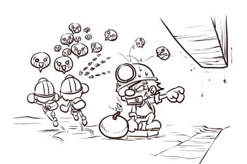 2boys bad_end dark_spelunker_(minna_de_waiwai!_spelunker) emoticon eyepatch hat head_bump headlamp hopping jumpsuit minna_de_waiwai!_spelunker multiple_boys multiple_girls pointing pointing_up running shouting skipping spelunker spelunker_(minna_de_waiwai!_spelunker) spelunker_world spelunkette_(minna_de_waiwai!_spelunker) spiked_hair sweat sweatdrop nervous_sweating switch