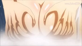 1boy 1girl animated animated_gif ass ass_focus black_hair blurry blurry_background butt_crack convenient_censoring grabbing_another&#039;s_ass groping hasegawa_chisato hetero night nude onsen outdoors shinmai_maou_no_testament snow snowing steam steam_censor toujou_basara towel towel_around_waist winter