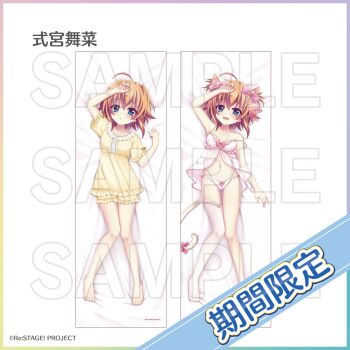 1girl ahoge animal_ear_fluff animal_ears arm_up babydoll bare_legs barefoot blue_eyes blush bow breasts cat_ears cat_tail character_name collarbone copyright_logo copyright_name copyright_notice dakimakura_(medium) dot_nose frilled_pajamas frilled_shorts frills from_above hair_bow highleg highleg_panties highres izumi_tsubasu knees_together_feet_apart logo looking_at_viewer lying multiple_views navel no_shoes official_art on_back open_mouth orange_hair pajamas panties parted_lips pink_babydoll pink_bow pink_panties re:stage! sample_watermark second-party_source shikimiya_mana short_hair short_sleeves shorts sidelocks single_thighhigh small_breasts smile string_panties tail tail_bow tail_ornament thighhighs translated underwear underwear_only watermark white_tail white_thighhighs yellow_pajamas yellow_shorts