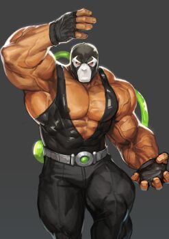 Rule 34 | 1boy, abs, absurdres, armpits, bane, bara, bare pectorals, batman (series), belt, biceps, covered abs, dark-skinned male, dark skin, dc comics, gloves, highres, large pectorals, male focus, manly, mask, mature male, muscular, muscular arms, muscular legs, muscular male, nipples, pants, pectorals, red eyes, sidepec, solo, tank top, thighs, tight clothes, traver009, tube, veins, veiny arms