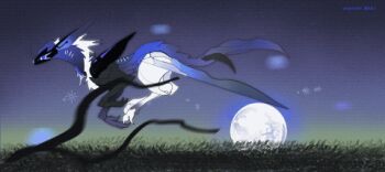 animal animal_focus animated animated_gif black_fur blue_fur creature creature_focus from_side grass kamikiririp looping_animation lowres mechanical_head moon night no_humans non-humanoid_robot original outdoors robot robot_animal running solo white_fur