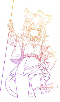 &gt;:( 1girl absurdres animal_ears belt cat_ears cat_girl cat_tail clothes_lift colored_lineart dress dress_lift garter_straps gradient_lineart gu hand_on_wall highres jacket jacket_over_dress lifting_own_clothes lineart long_hair long_sleeves looking_at_viewer off_shoulder open_clothes open_jacket original panties short_dress single_garter_strap single_thighhigh tail thighhighs underwear v-shaped_eyebrows