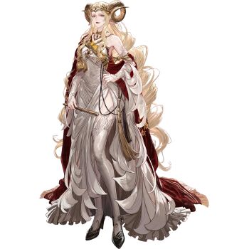 Rule 34 | 1girl, animal ears, arknights, blonde hair, closed mouth, detached sleeves, dress, drill hair, folded fan, folding fan, full body, hand fan, hand on own hip, high heels, holding, holding fan, horns, jewelry, laurel crown, lieselotte ewigegnade (arknights), long hair, long sidelocks, official art, purple eyes, red lips, ryuuzaki ichi, sash, sheep ears, sheep girl, sheep horns, side slit, sidelocks, single bare shoulder, single detached sleeve, solo, tachi-e, thighhighs, third-party source, transparent background, very long hair, white dress, white thighhighs, yellow sash