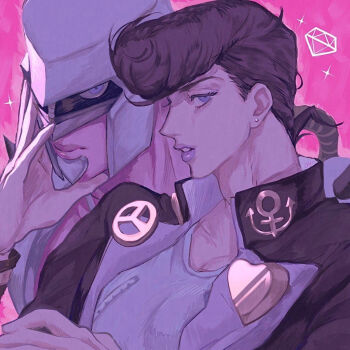 Rule 34 | 1boy, anchor ornament, beni (96beni ), commentary, crazy diamond, diamond (shape), diamond wa kudakenai, earrings, gakuran, heart, higashikata josuke, jewelry, jojo no kimyou na bouken, peace symbol, pompadour, school uniform, stand (jojo), stud earrings