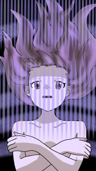 1girl armpit_crease breasts brown_eyes brown_hair collarbone completely_nude covering_breasts covering_privates crossed_arms curled_fingers determined digimon digimon_frontier energy eyelashes f20000 facing_viewer female_focus fingernails floating_hair henshin highres long_hair matching_hair/eyes neck nude original out-of-frame_censoring purple_theme sidelocks small_breasts spirit_evolution topless_frame upper_body wavy_hair