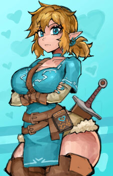 breasts genderswap genderswap_(mtf) large_breasts link pointy_ears saiykik the_legend_of_zelda the_legend_of_zelda:_breath_of_the_wild