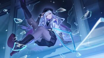 autodefenestration breaking_through_window broken broken_chain chain glass_shards honkai:_star_rail honkai_(series) nihilux_(honkai:_star_rail) official_art