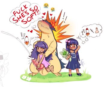 ! !! 1boy 2024 2girls ? ?? age_difference anger_vein animal_penis bestiality ccruelangel crying_emoji cum dress ejaculation emoji english_text erection feet gen_2_pokemon hairband hand_on_another&#039;s_head handjob hetero highres knotted_penis legs loli long_hair meme multiple_girls nintendo one_eye_closed penis pokemon pokemon_(creature) pokephilia purple_hair shoes sitting speech_bubble sprigatito sweat sweatdrop thighs two-handed_handjob typhlosion uncensored uohhhhhhhhh!_(meme)