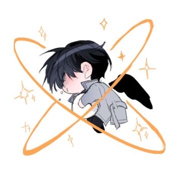 Rule 34 | 1boy, animal, animal hug, biyoo (omniscient reader's viewpoint), black hair, black shirt, black wings, blush, coat, collared shirt, commentary request, curled up, hayu beck, kim dokja, korean commentary, lowres, male focus, mini wings, omniscient reader's viewpoint, open clothes, open coat, popped collar, shirt, short hair, sparkle, tears, white coat, wings