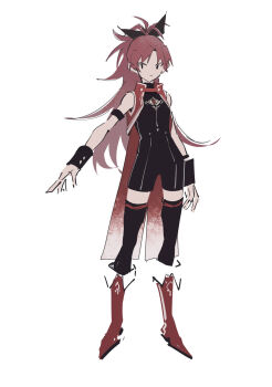 Rule 34 | 1girl, adapted costume, alternate costume, black shorts, black thighhighs, boots, chinese commentary, commentary request, full body, highres, long hair, looking at viewer, magical girl, mahou shoujo madoka magica, mahou shoujo madoka magica (anime), red boots, red hair, red tailcoat, sakura kyoko, sakura kyoko (magical girl), shorts, simple background, solo, standing, tailcoat, thighhighs, white background, winehusk