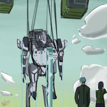1boy 1girl armored_core armored_core_vi:_fires_of_rubicon fromsoftware gquuuuuux gundam gundam_gquuuuuux highres is_this_the_rose_of_sharon?_(meme) mecha mecha_focus meme reverse-jointed_legs robot science_fiction water