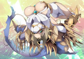 Rule 34 | 1girl, arched back, ass, blonde hair, blue eyes, breasts, chain, commentary, digimon, digimon (creature), earrings, gold chain, highres, jewelry, junomon, large breasts, looking at viewer, mask, mouth mask, ninja mask, no humans, roy payne, solo, white mask