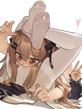 2girls 69 alternate_costume blush brown_eyes brown_hair cunnilingus cunnilingus_through_clothes feet forced_cunnilingus foreshortening girls&#039;_frontline hair_ornament hairclip kodomo_doushi leg_lock loli long_hair long_sleeves multiple_girls no_shoes official_alternate_costume oral pantyhose scar scar_across_eye scar_on_face simple_background soles tears tianliang_duohe_fangdongye toes ump45_(agent_lop_rabbit)_(girls&#039;_frontline) ump45_(girls&#039;_frontline) ump9_(girls&#039;_frontline) ump9_(shiba_investigator)_(girls&#039;_frontline) v white_background white_legwear yuri
