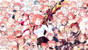 Rule 34 | :d, absurdres, alternate costume, animal ear fluff, animal ears, aru (blue archive), aru (dress) (blue archive), aru (new year) (blue archive), bikini, blue archive, blue eyes, cat ears, cat tail, chibi, closed eyes, commentary request, demon girl, demon horns, eating, flower, food, grey hair, gun, h&amp;k psg1, hair flower, hair ornament, halo, heart, highres, holding, holding gun, holding microphone, holding weapon, horns, japanese clothes, jewelry, kimono, microphone, millennium cheerleader outfit (blue archive), mischievous straight uniform (blue archive), multiple girls, mutsuki (blue archive), navel, official alternate costume, open mouth, paw print, red bikini, red hair, red halo, red ribbon, ribbon, rifle, shiroko (blue archive), smile, sniper rifle, swimsuit, tail, urode, v, weapon, wolf ears, wolf girl, yellow eyes, yukata