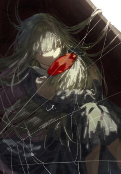 1girl bang_dream! bang_dream!_it&#039;s_mygo!!!!! blue_dress character_doll chinese_commentary closed_eyes commentary_request corrupted_twitter_file doll dress green_hair highres hugging_object image_sample long_hair long_sleeves mortis_(bang_dream!) mortis_(costume)_(bang_dream!) revision shidararey solo twitter_sample wakaba_mutsumi