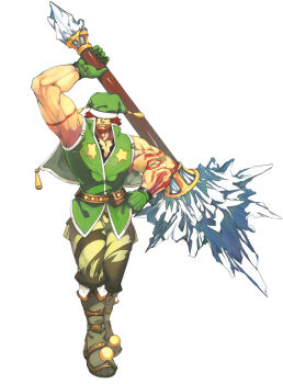 1boy artist_request atelier_(series) beard boots brush character_request facial_hair gloves hand_on_own_hip hat highres holding holding_weapon muscular muscular_male no_eyes orange_hair source_request arm_tattoo weapon white_background