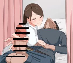 1boy 1girl animated bar_censor bed blush breasts brown_hair censored closed_eyes edging erection femdom fingernails handjob hetero indoors interior kagamine_594 long_hair lying medium_breasts nurse on_back orgasm_denial penis precum smile speech_bubble tagme teasing testicles two-finger_handjob video