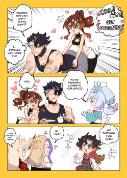 +++ 1boy 5girls absurdres ahoge and_that's_how_i_was_born_(meme) artist_self-insert ass big_head black_choker black_dress black_hair black_pantyhose black_tank_top blonde_hair blue_eyes blue_hair blush border bow bowtie braid braided_ponytail breasts brown_eyes brown_hair character_request choker cleavage cleavage_cutout clenched_hands clothing_cutout collarbone colored_inner_hair colored_tips commentary cup curtained_hair double-parted_bangs dress earrings english_commentary english_text facial_scar flying_sweatdrops genshin_impact gloves gradient_hair grey_eyes grey_hair grey_pants hair_between_eyes hair_intakes heart heart_print heterochromia highres holding holding_cup holding_plate hood hood_down hoodie jewelry light_blush long_bangs long_hair long_sleeves looking_back maelys_(rhymewithray) medium_breasts meme midriff motion_lines multicolored_hair multiple_girls muscular muscular_male narrow_waist no_eyes nose nose_blush open_mouth ora_ora_get_pregnant_(meme) original pants pantyhose parted_lips paw-shaped_pupils paw_print pectoral_cleavage pectorals pink_bow plate pleated_dress ponytail purple_hair rhymewithray scar scar_on_arm scar_on_cheek scar_on_face short_hair_with_long_locks short_shorts shorts sidelocks sigewinne_(genshin_impact) sleeveless sparkle speech_bubble stud_earrings swimsuit symbol-shaped_pupils tank_top teeth thighhighs thought_bubble tongue torso_grab upper_teeth_only white_background white_gloves white_shorts white_wings wings wriothesley_(genshin_impact) yellow_border