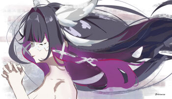 closed_eyes columbina_(genshin_impact) commentary eye_mask eyes_on_wings feathered_wings genshin_impact hair_ornament hashtag-only_commentary head_wings luonnotar_(genshin_impact) mask multicolored_hair multiple_wings stteroo symbol-shaped_pupils white_mask white_wings wing_hair_ornament wings x-shaped_eyewear x-shaped_pupils