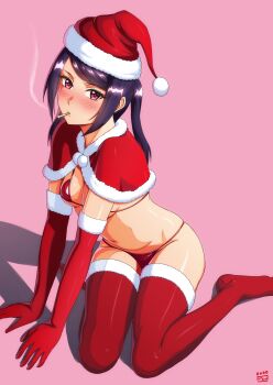 1girl bikini breasts capelet cigarette commentary_request elbow_gloves finalcake fur-trimmed_capelet fur-trimmed_gloves fur-trimmed_headwear fur-trimmed_thighhighs fur_trim gloves hat highres jill_stingray long_hair medium_breasts navel purple_hair red_bikini red_capelet red_eyes red_gloves red_hat red_thighhighs santa_bikini santa_costume santa_hat smoking solo swimsuit thighhighs twintails va-11_hall-a