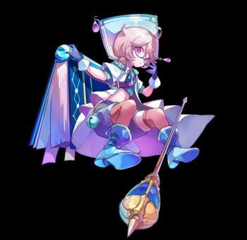 :o ahoge bell belt black_background blue_boots blue_gloves blue_hat blue_shorts bob_cut book boots brown_belt coat crop_top cymerica_(merc_storia) full_body gloves green_sweater hair_between_eyes hat highres looking_at_viewer merc_storia merc_storia_art_team navel official_art open_clothes open_coat pink_eyes pink_hair rod short_hair short_sleeves shorts simple_background solo sweater tachi-e white_coat